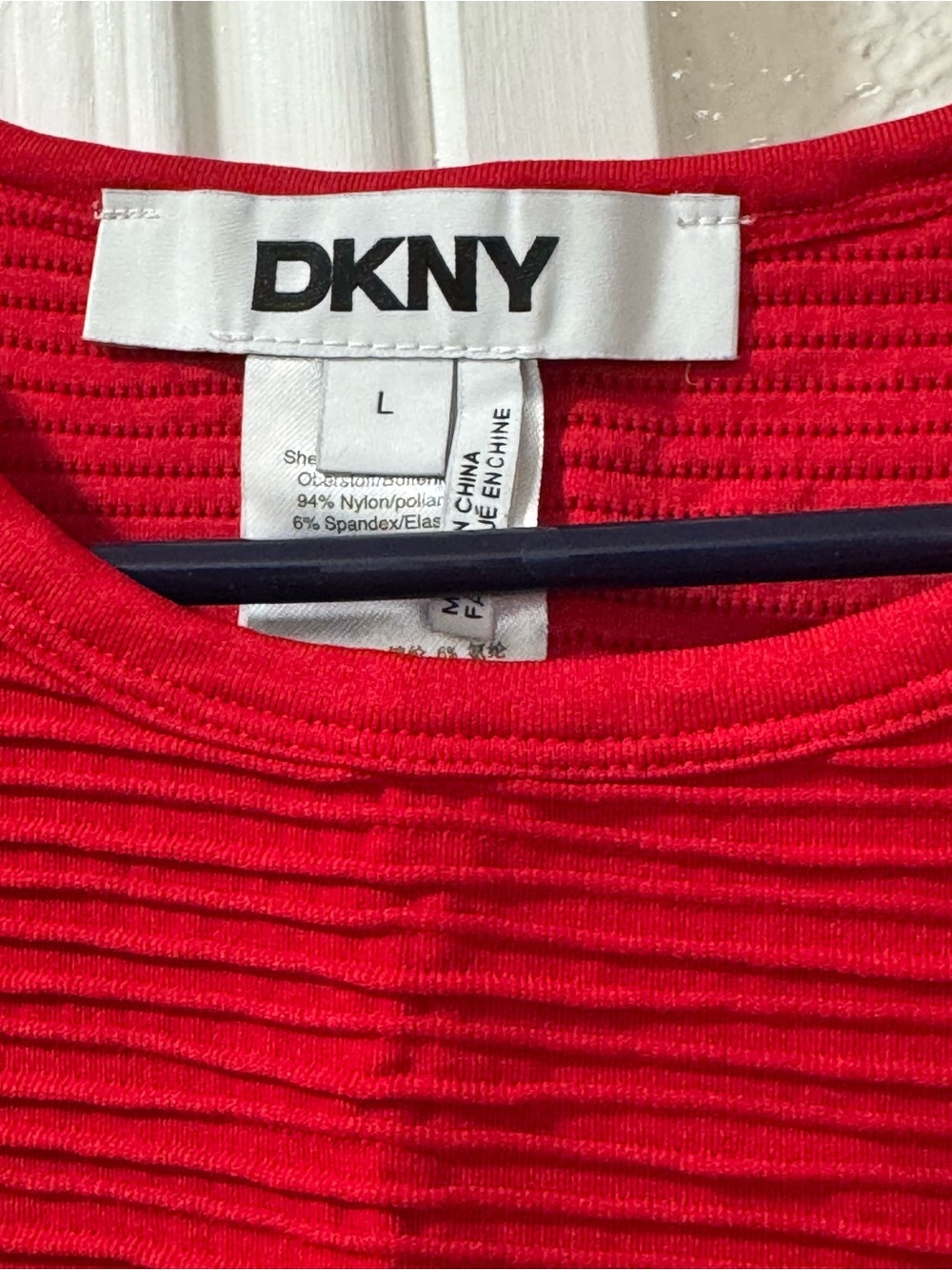 DKNY Red Textured Ribbed Top